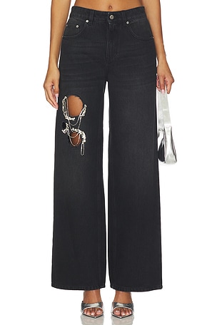 Crystal Chain Cutout Relaxed Jean AREA