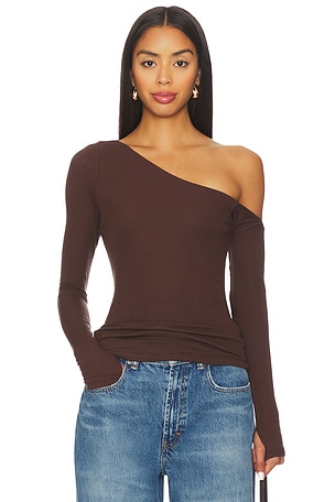 Magdaleno Long Sleeve Fitted Asymmetrical Cold Shoulder Top Michael Lauren